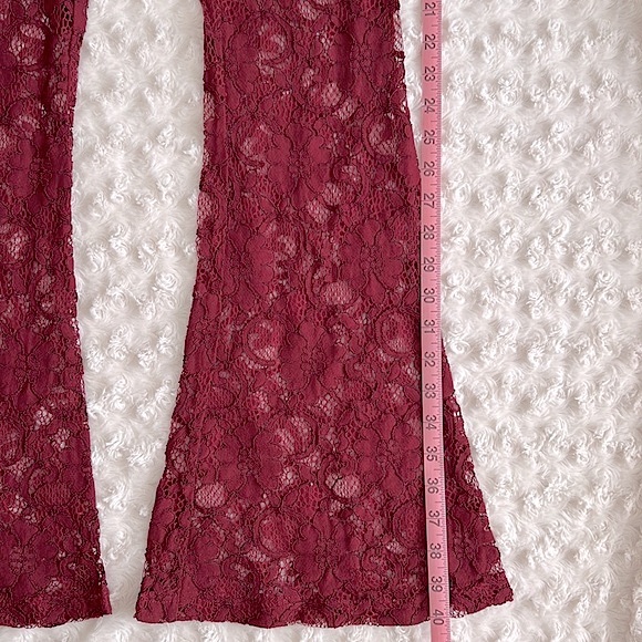 Forever 21 Burgundy Lace Bell Bottom Lace Up Detail - Picture 7 of 8